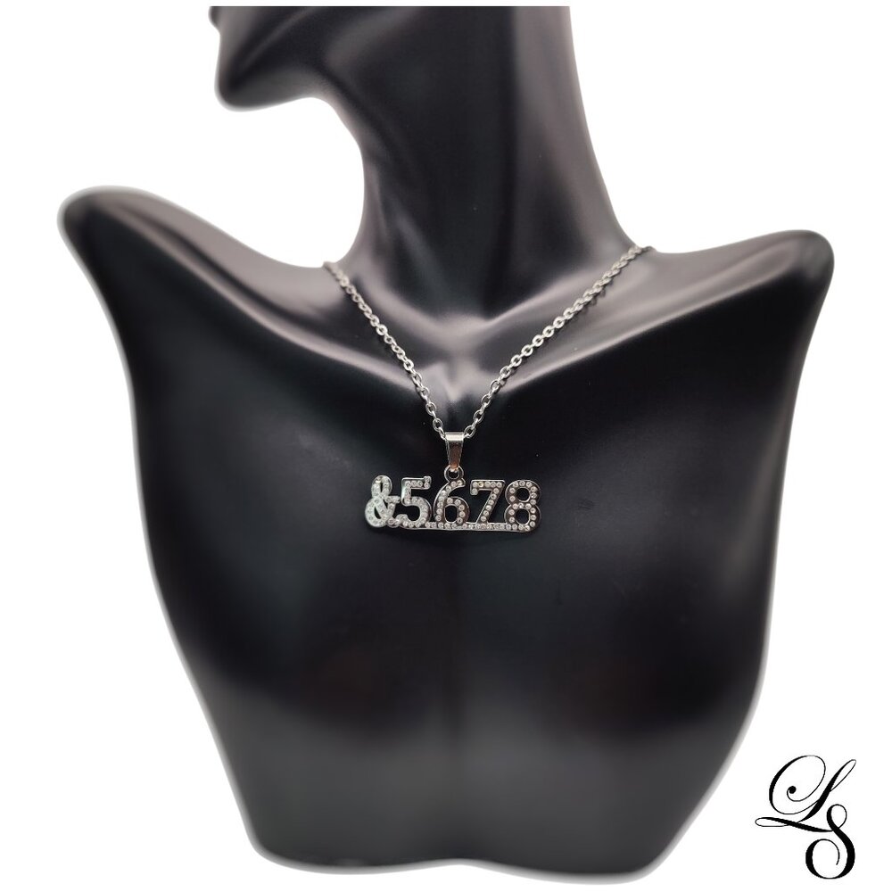 Silver Rhinestone “&5678” Pendant Necklace